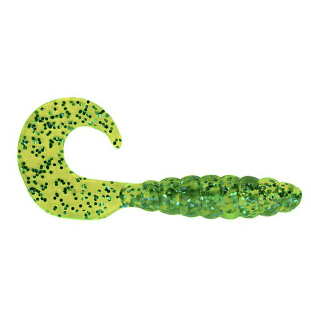 CLEAR CHARTRUESE WITH GLITTER CURL TAIL GRUB FISH BAIT SOFT PLASTIC 1 " FLOR